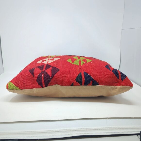 Kilim Pillow Red Woven Wool Hand Folk Square - Picture 5 of 8